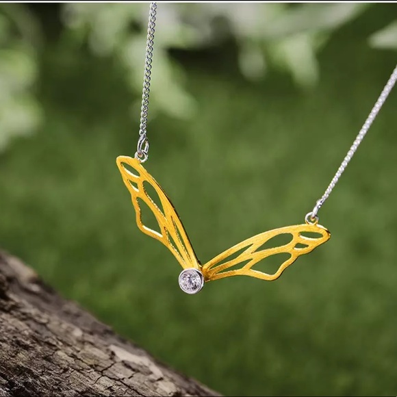 Artisan Handmade 925 Silver The Zepra Butterfly Wing Necklace - Picture 3 of 8